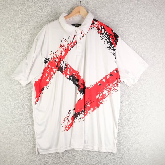 Loudmouth Polo Mens 3Xl White Red Polo Geometric Striped Gold Performance - Picture 1 of 9
